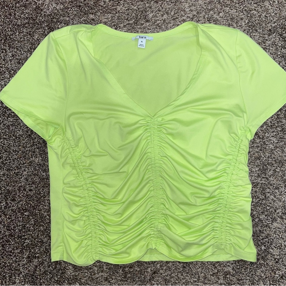 Lime Green Bar iii V-Neck Ruched Crop Top women’s xl